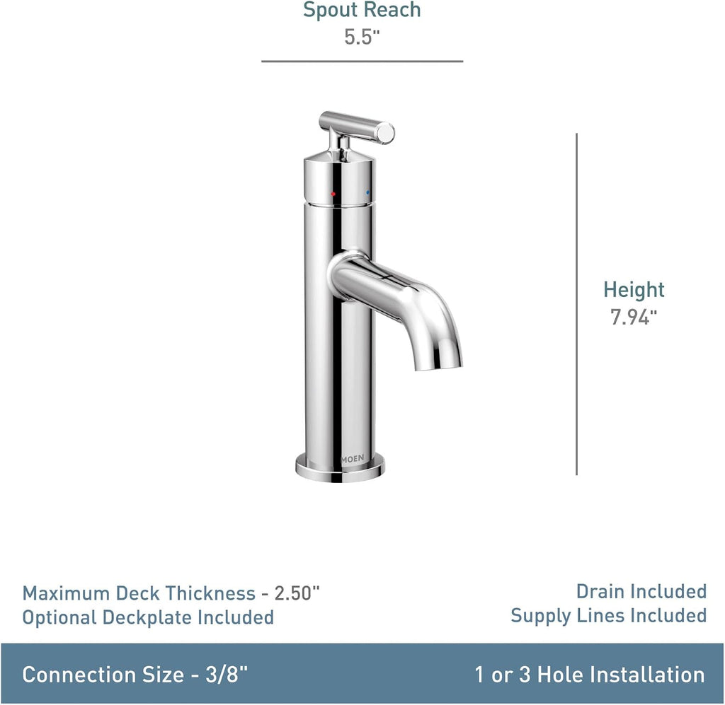 Moen Gibson One-Handle Single Hole Modern Bathroom Sink Faucet with Optional Deckplate, Matte Black, 6145BL