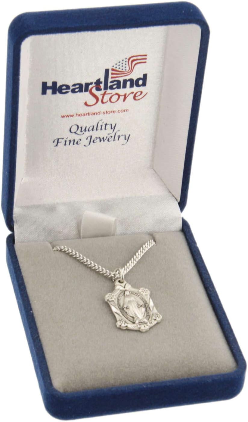 Heartland Store Women's Sterling Silver Miraculous Pendant with Flowers + 18 Inch Rhodium Plated Chain & Clasp| USA Made