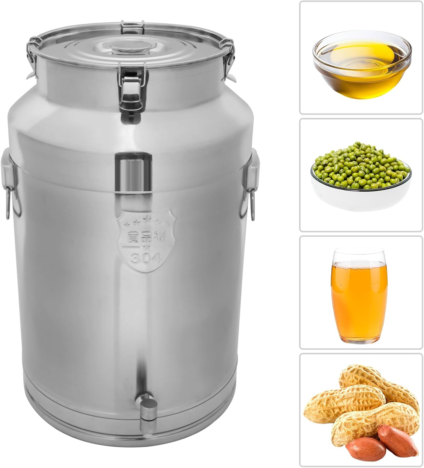 Milk Can with Spigot, 304 Stainless Steel Milk Dispenser Container Pail, 20Gal Stainless Steel Water Jug 76L Hanging Lid Bucket Drink Beverage Dispenser for Oil Tea Wine