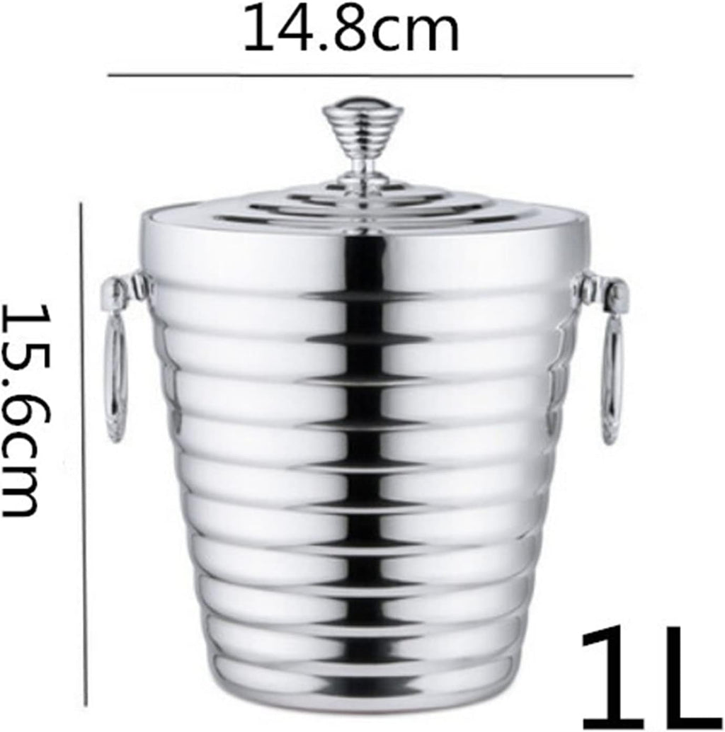 Ice Bucket Champagne Bucket 304 Stainless Steel Ice Bucket Portable Double Wall With Lid Hotel Wine Champagne Whiskey Beverage Beer Party Household Tool Ice Bucket Beverage Tub (Color : 1L)