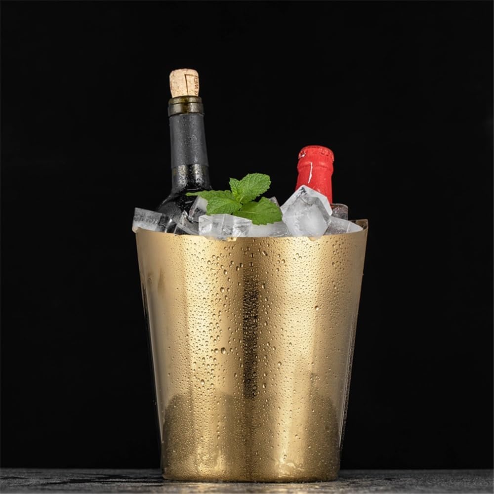 Ice Bucket Champagne Bucket Beveled Ice Bucket Stainless Steel Ice Bucket Home Wine Ice Wine Bucket Bar Fashion Ice Bucket Beverage Tub(Gold)