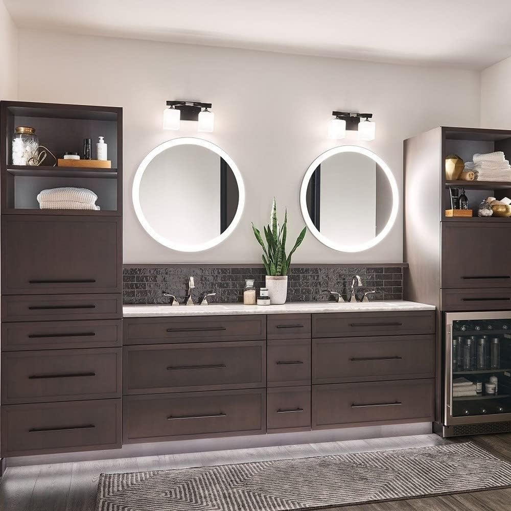 Kichler Marette 13.5 inch 2 Light Vanity Light with Satin Etched Cased Opal Glass in a Rich Champagne Bronze, for Bathroom and Powder Rooms, (13.5' W x 8' H), 55001CPZ