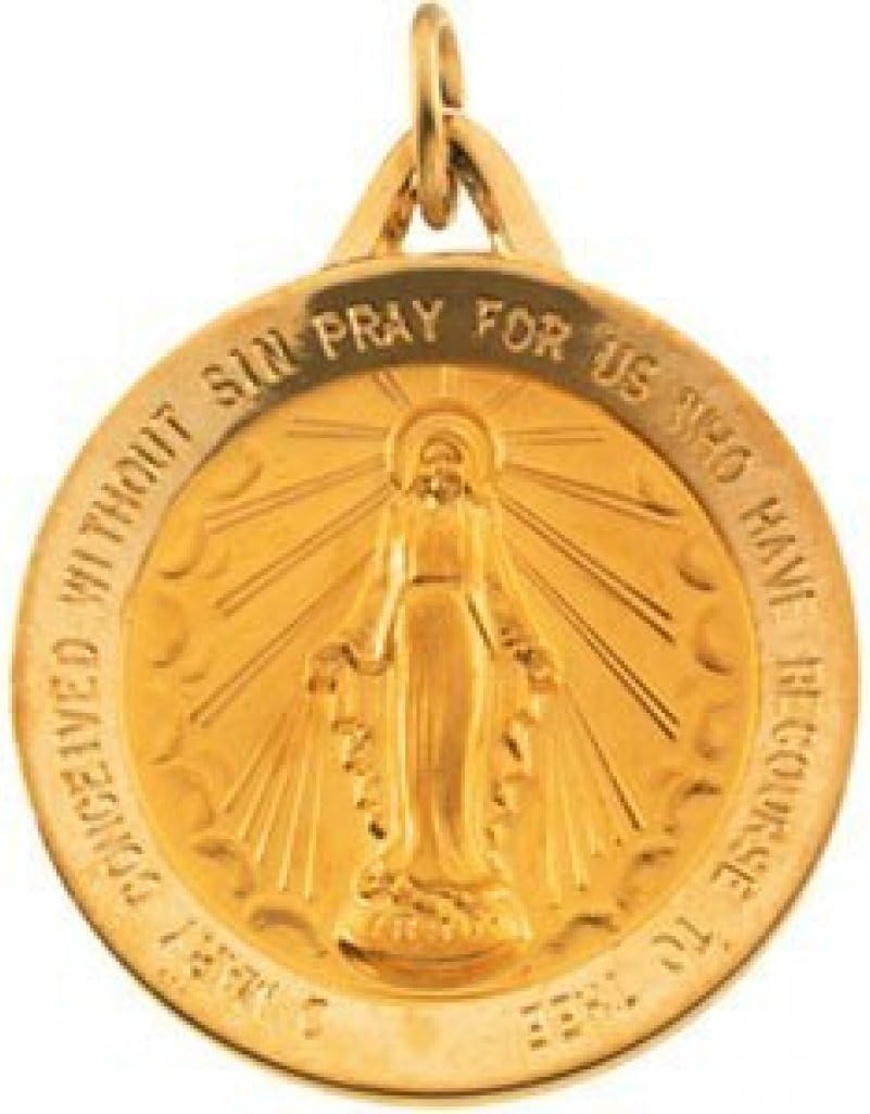 PicturesOnGold.com Miraculous Medal - 14k Yellow Gold- 1/2 Inch X 1/2 Inch