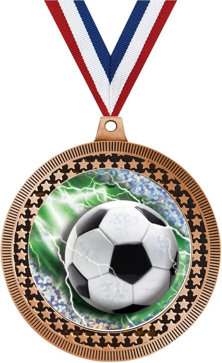 2.75' Soccer Glitz Award Medal, Bronze Vega Soccer Glitz Team Trophy Award Includes Free Neck Ribbon