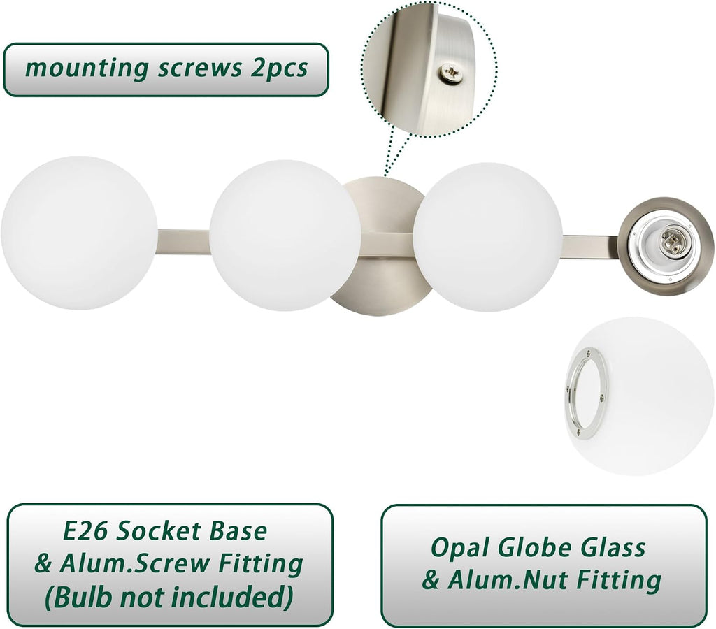Bathroom Vanity Light Fixtures, Modern 4 Lights Globe Wall Sconce Lighting Brushed Nickel, Porch Wall Mount Light Fixture for Bathroom, Mirror Cabinets Hallway Stairs