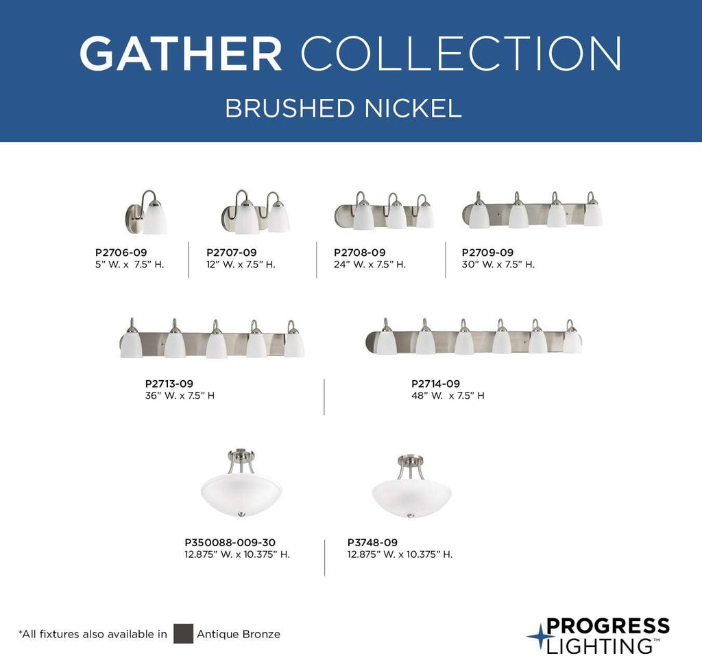 Gather Collection 6-Light Etched Glass Traditional Bath Vanity Light Brushed Nickel