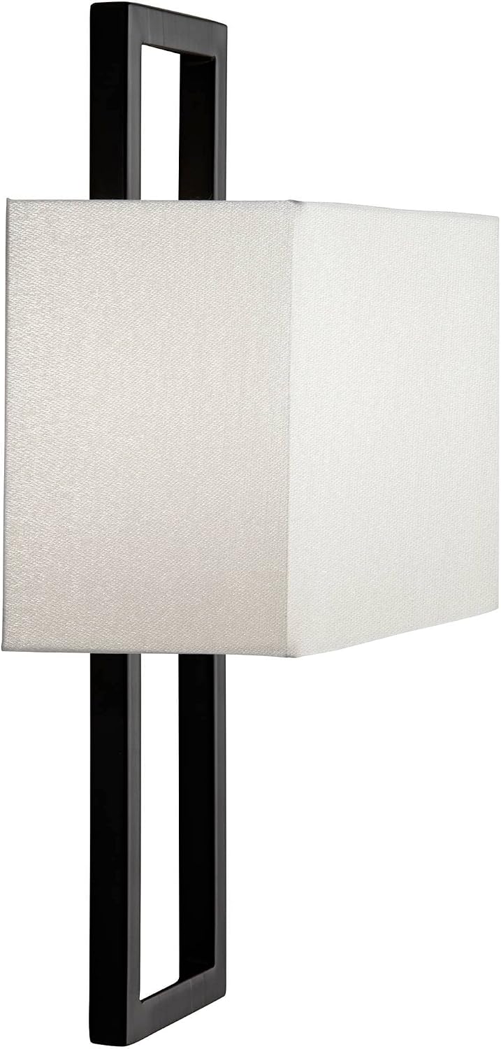 Possini Euro Design Modena Modern Wall Light Sconces Set of 2 Black Hardwired 9 1/2' Fixture Shimmery Silvery Faux Silk Half Shade for Bedroom Bathroom Vanity Living Room Home Hallway Dining House