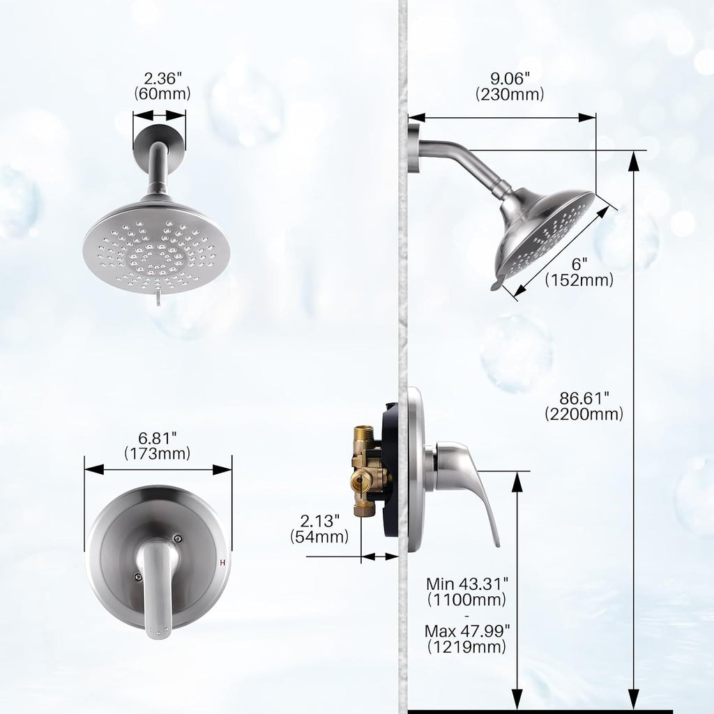 Shower Faucet with Valve, Bathroom Shower Faucet Kit, Solid Brass Shower Head Faucet Set Complete, Single Handle Rain Shower Head Trim Kit for Bathroom, Brushed Nickel
