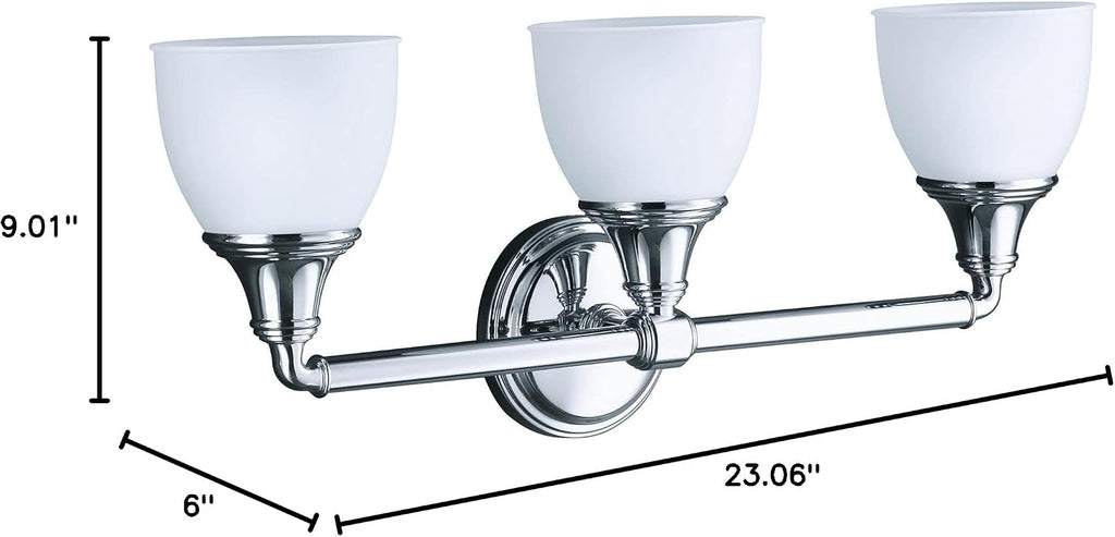 Kohler Devonshire Bathroom Vanity Light Fixture, Wall Sconce Lighting, Position Facing Up or Down, UL Listed, 3 Light, Polished Chrome