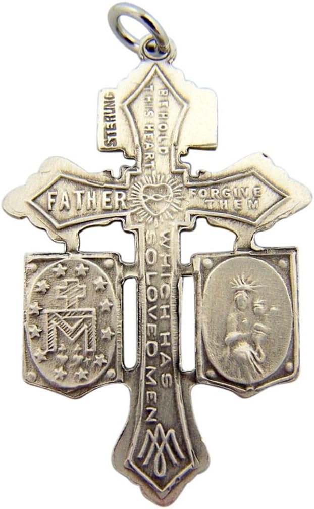 Sterling Silver Pardon Crucifix with Scapular and Miraculous Medal, 1 3/8 Inch