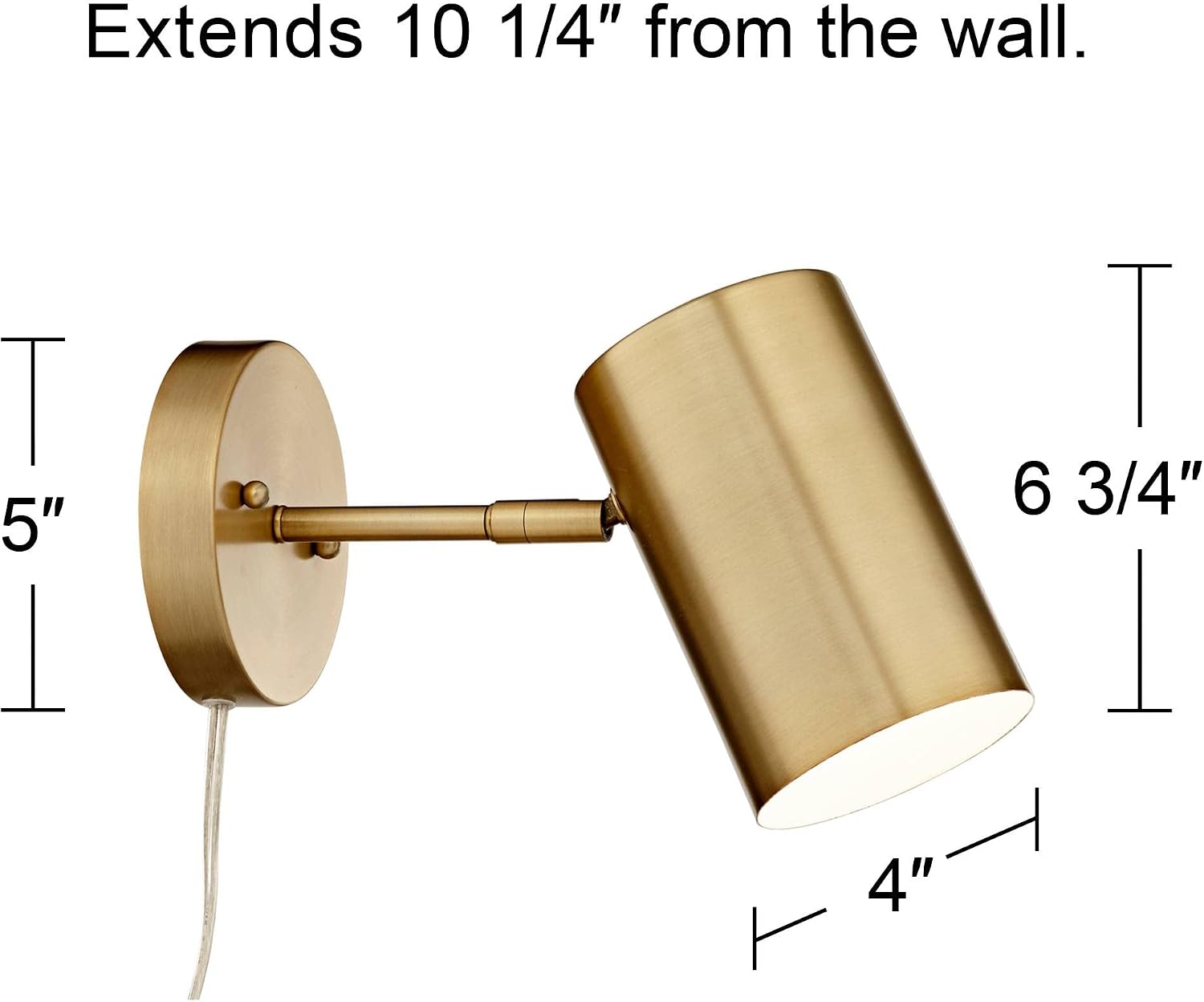 360 Lighting Carla Modern Wall Lamps Set of 2 Polished Brass Plug-in 5' Fixture Adjustable Cylinder Metal Shade for Bedroom Bedside House Reading Living Room Home Hallway Dining Decor