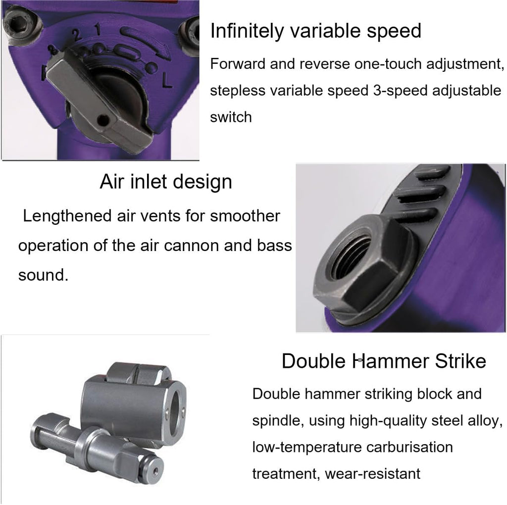 1/2-Inch Aluminum Air Impact Wrench - High Torque 1450 ft-lbs - Heavy Duty Twin Hammer，8-Piece CR-V Steel Impact Socket Set ，Heavy Duty Pneumatic Impact Wrenches for Automotive Repair