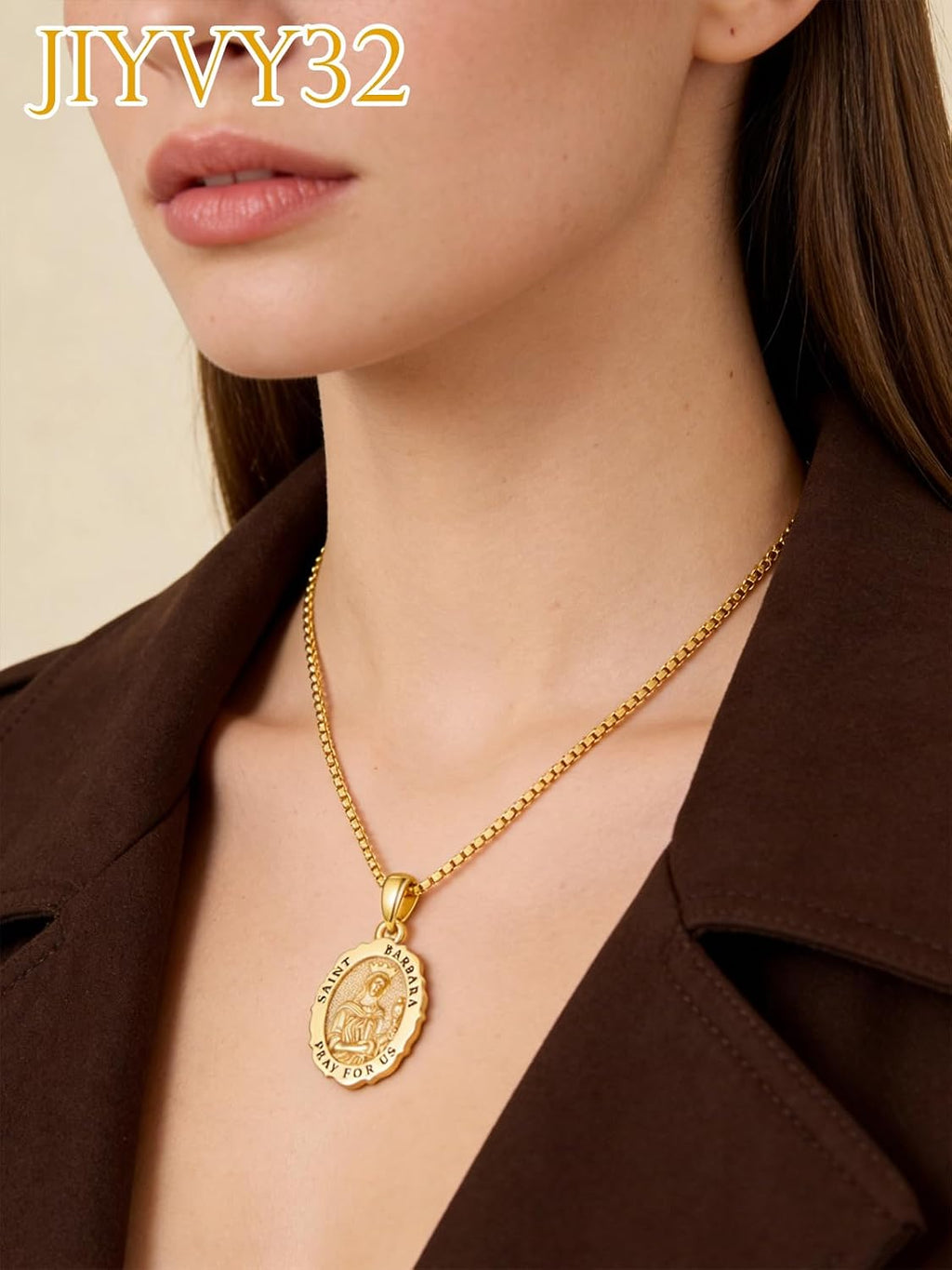 14K Gold Saint Medal Necklace for Women, Catholic Patron Saint Pendant Necklace, Christian Religious Jewelry Gift for Confirmation Baptism Communion Christmas Birthday