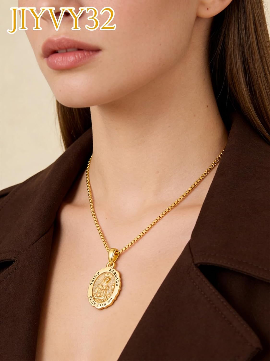 14K Gold Saint Medal Necklace for Women, Catholic Patron Saint Pendant Necklace, Christian Religious Jewelry Gift for Confirmation Baptism Communion Christmas Birthday