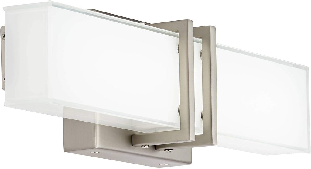 Possini Euro Design Exeter Modern Art Deco Wall Mount Light LED Brushed Nickel Silver Metal 17' Wide Vanity Fixture Rectangular Silk Screened Glass Shade Decor for Bathroom Over Mirror House Home
