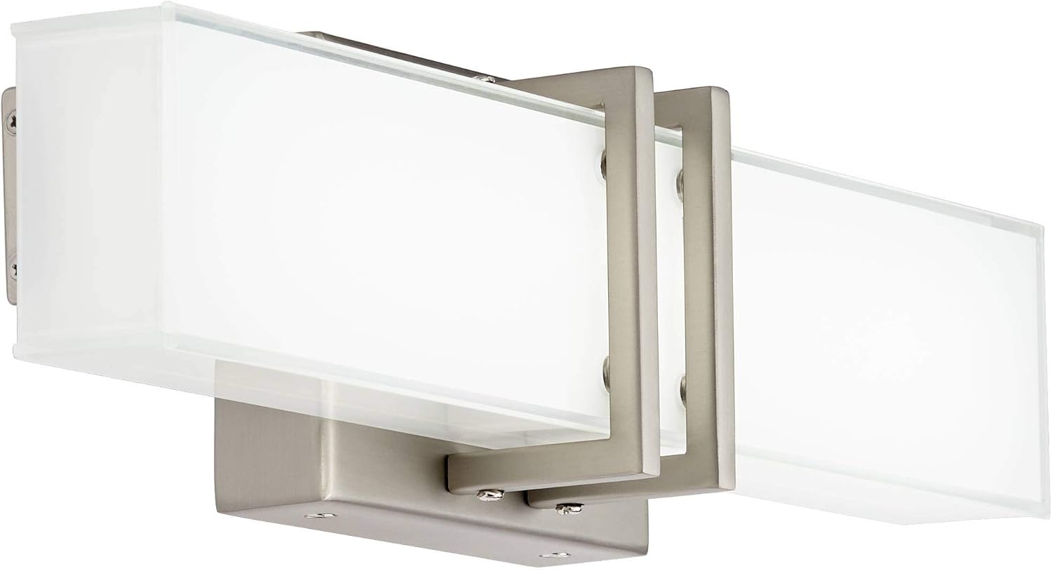 Possini Euro Design Exeter Modern Art Deco Wall Mount Light LED Brushed Nickel Silver Metal 17' Wide Vanity Fixture Rectangular Silk Screened Glass Shade Decor for Bathroom Over Mirror House Home
