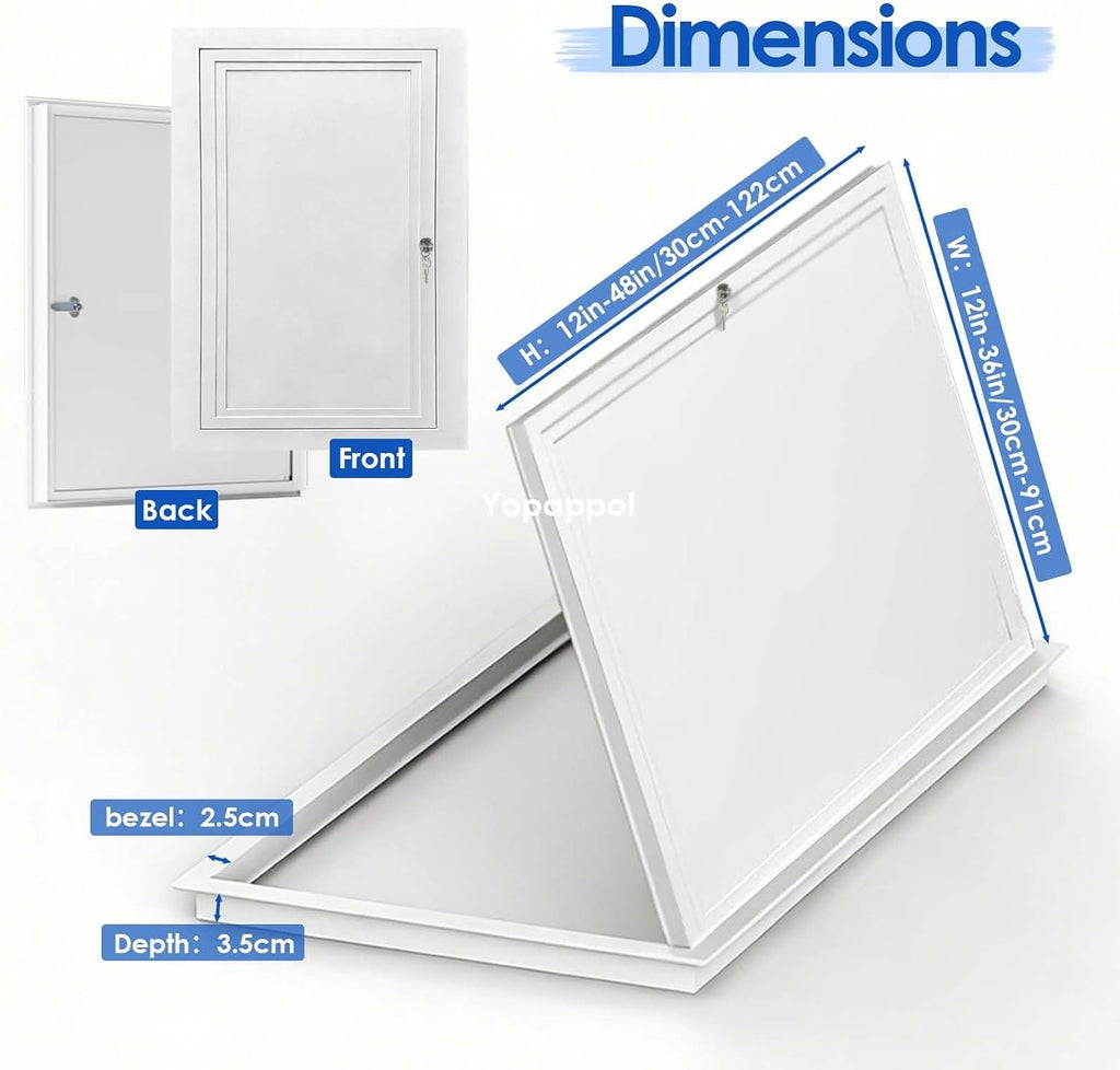 Access Panel with Latch - White Aluminum Door for Drywall, HVAC, Plumbing & Electrical Service - Heavy Duty Wall/Ceiling Cover Plate(36x32in/91x81cm)