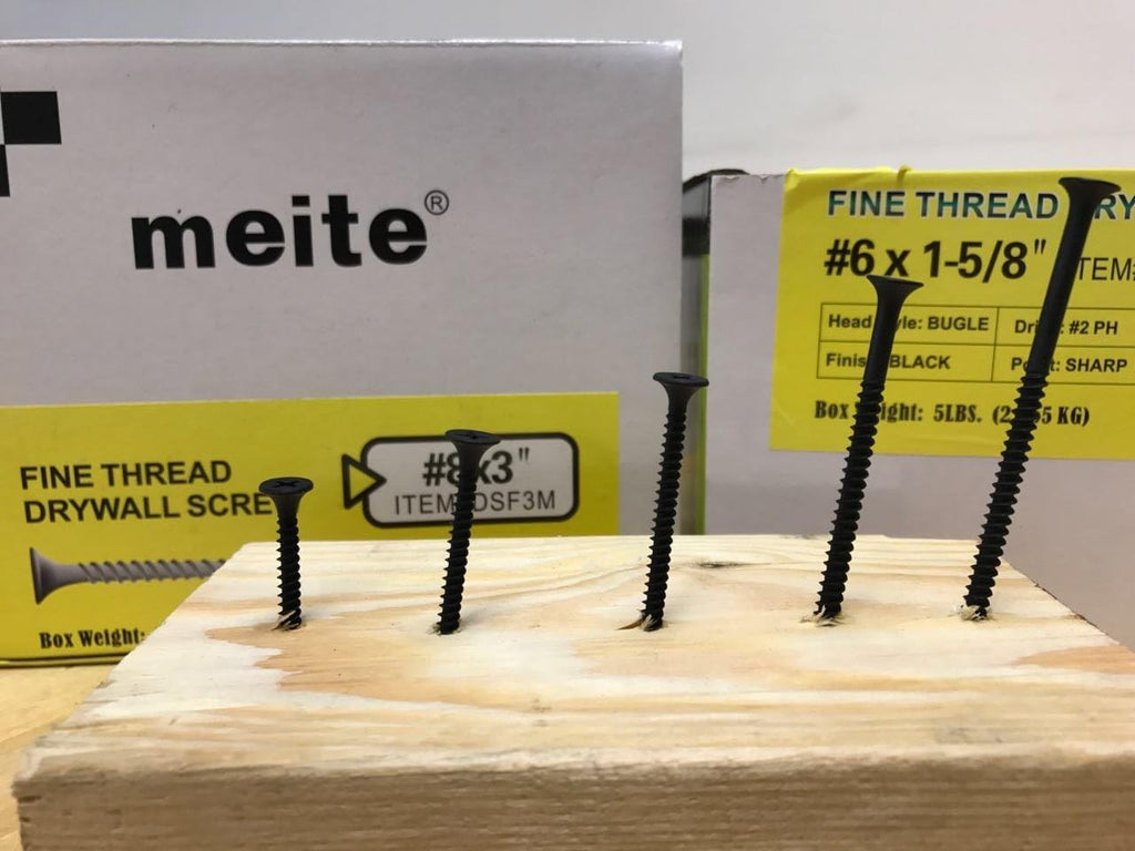 meite 3-Inch #8 Fine Thread Drywall Screw with Bugle Head, 5 Pounds Black #DSF3M (1 Box)