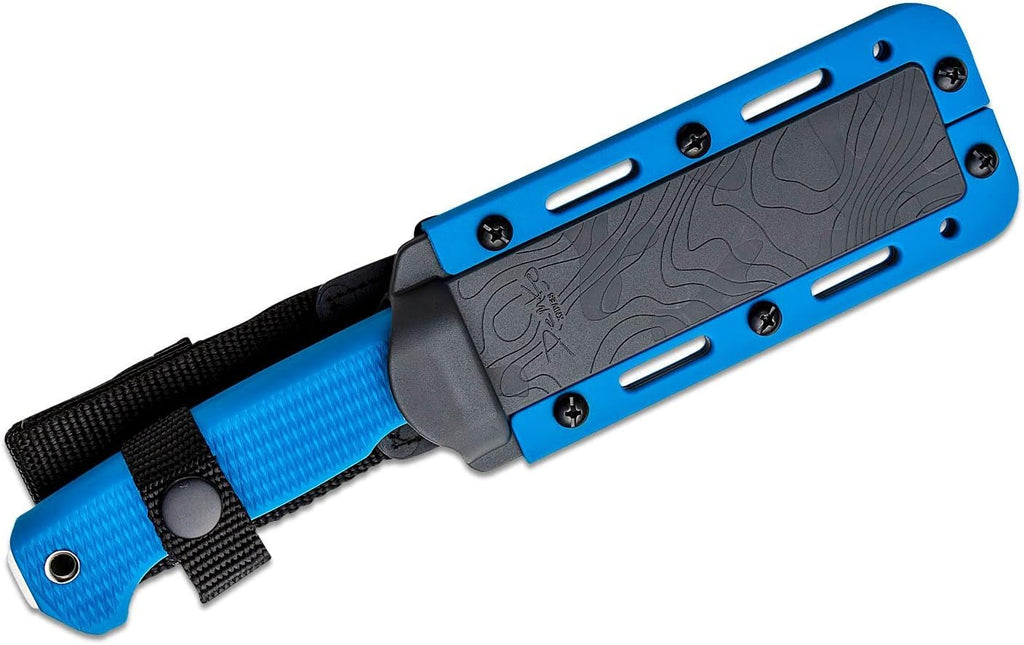 Demko Knives FreeReign Fixed Blade Knife 5' AUS-10A Satin Drop Point w/Sheath & Belt Loop (Blue/Grey)