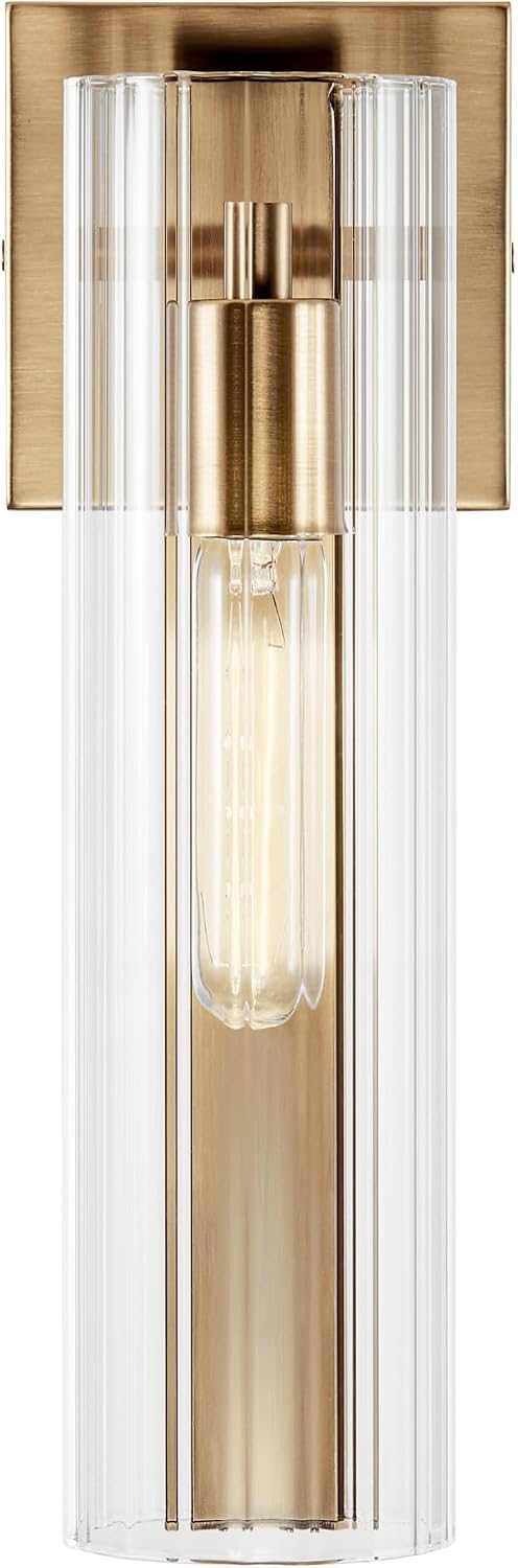 Kichler Jemsa 1 Light Wall Sconce, Modern Light with Clear Fluted Glass in Champagne Bronze for Bathroom, Powder Room, Sides of Fireplace, Down a Hallway, Kitchen, or Bedroom (14' x 4.75'), 55165CPZ