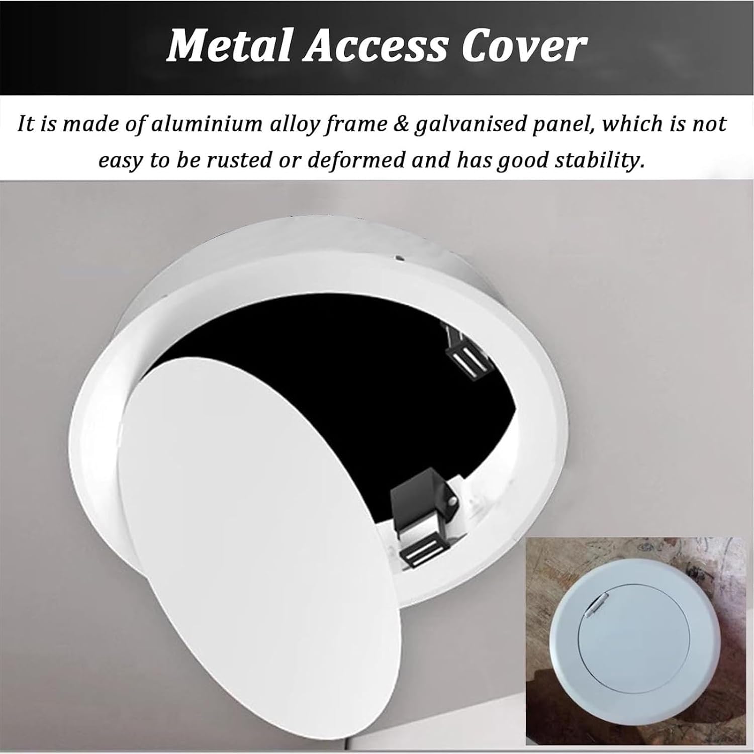 White Plumbing Hiding Drywall Decor Cover,Round Access Panel for Ceiling and Wall, Small Inspection Hatch Door with Galvanized Plate(17.7in)