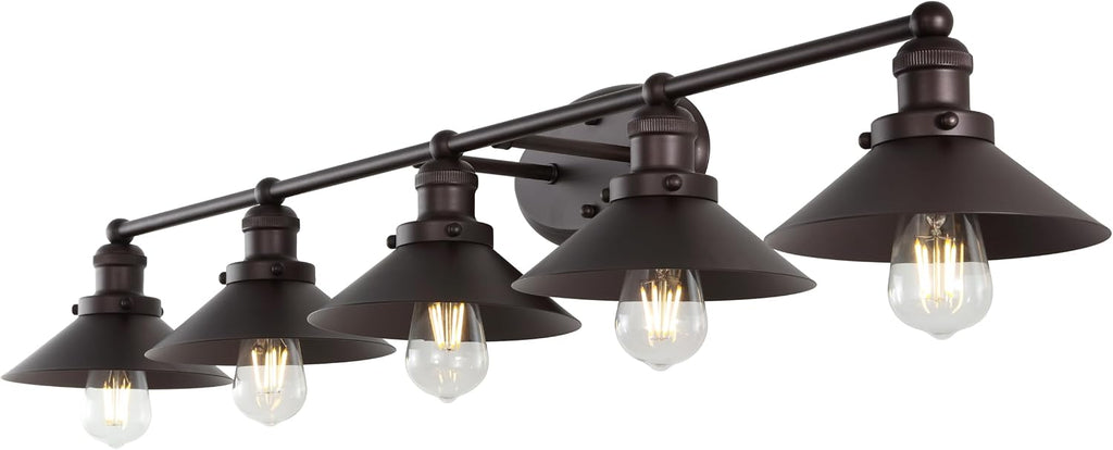 JONATHAN Y 36.25' Oil Rubbed Bronze 4-Light Industrial Farmhouse Metal Vanity Light Wall Sconce, Metal Shade for Bathroom Mirror, Kitchen, Entryway, LED Bulb Included (JYL7904A)