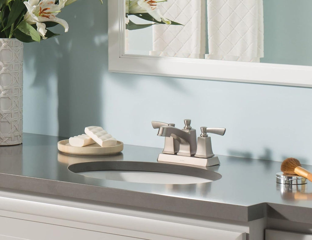 Moen Conway Spot Resist Brushed Nickel Two-Handle Centerset Bathroom Faucet with Drain Assembly, WS84922SRN (Pack of 2)