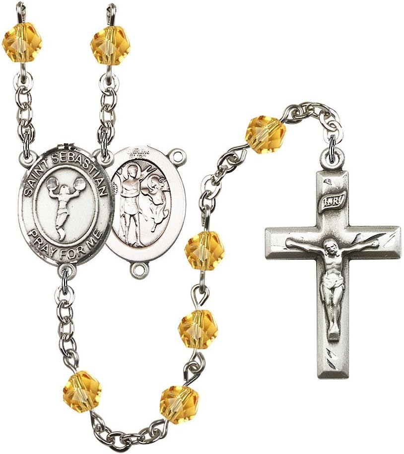 Bonyak Jewelry St. Sebastian/Cheerleading Silver-Plated Rosary - Every Birth Month Color and More
