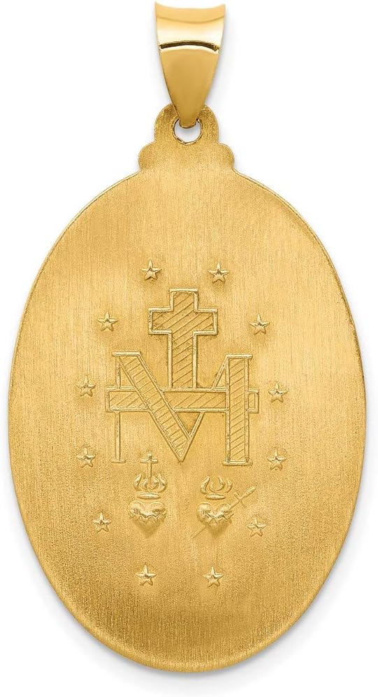 14k Gold Virgin Mary Miraculous Medal Pendant - Oval Mother Mary Necklace Charm with Sacred Words - Handcrafted Religious Jewelry Made in USA - Traditional Catholic Design