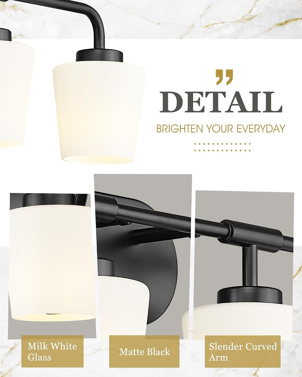 4-Light Black Bathroom Light Fixtures Over Mirror, White Glass | Vanity Lighting Fixtures with Milk White Glass, Vintage Farmhouse Wall Sconces Lighting, AD-22004-4W-BK
