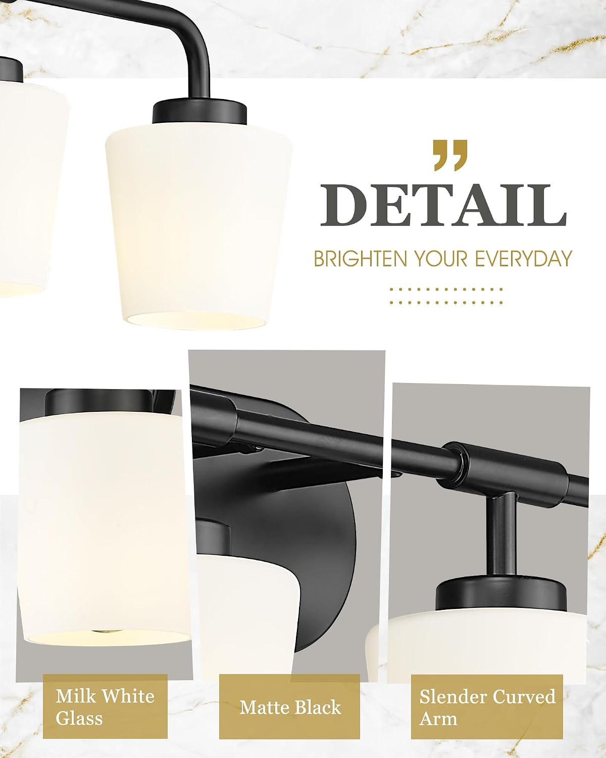 4-Light Black Bathroom Light Fixtures Over Mirror, White Glass | Vanity Lighting Fixtures with Milk White Glass, Vintage Farmhouse Wall Sconces Lighting, AD-22004-4W-BK