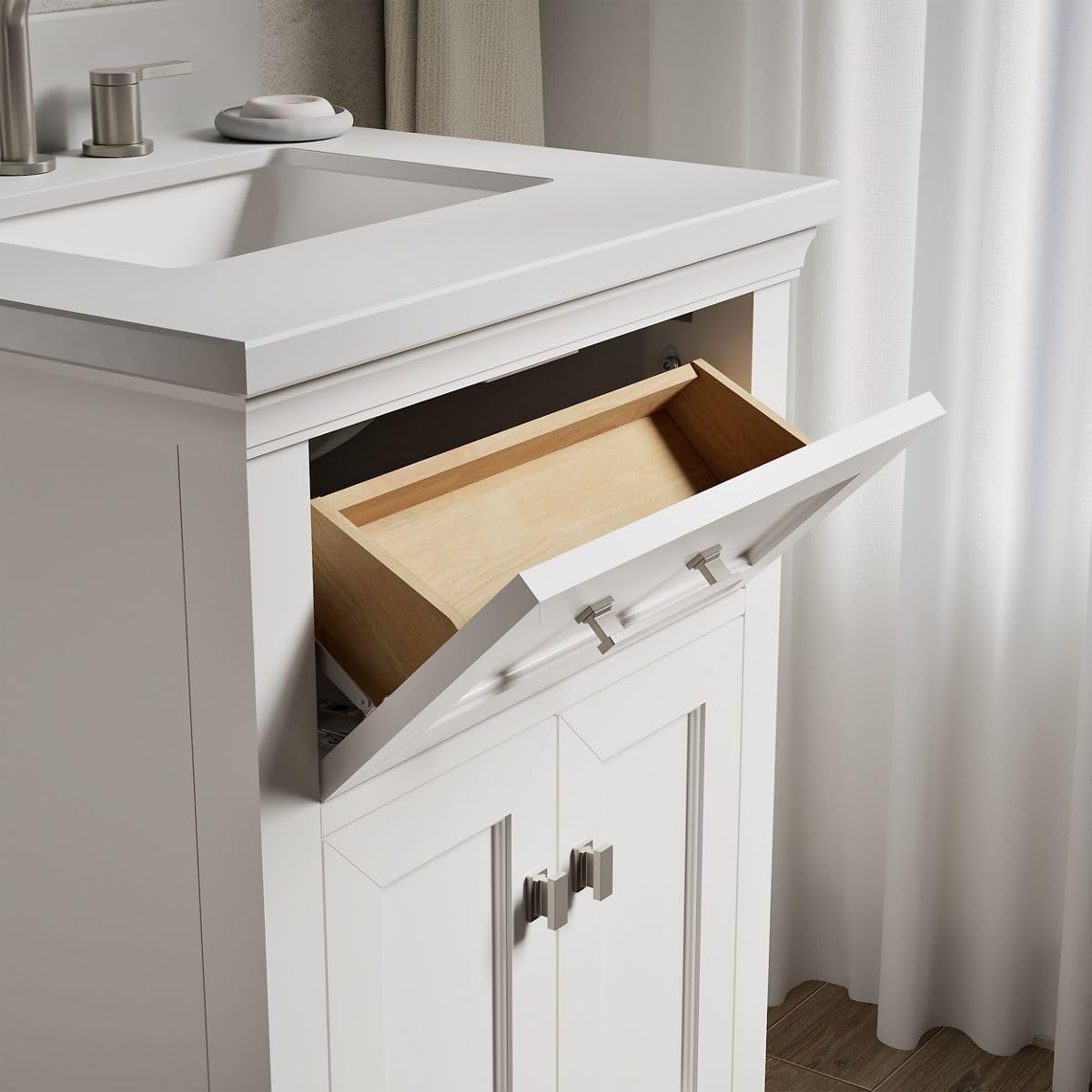 Kohler Charlemont 24' Bathroom Vanity Cabinet with White Sink and Quartz Top, Modern Bathroom Storage, White, K-29259-BD1-0
