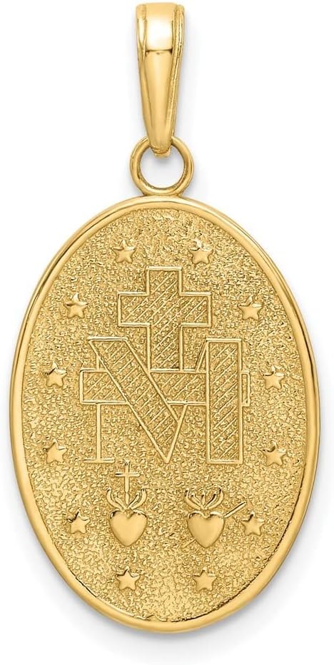 14K Yellow Gold Red Enameled Miraculous Medal Charm Pendant (L- 28.23 mm, W- 14.22 mm)