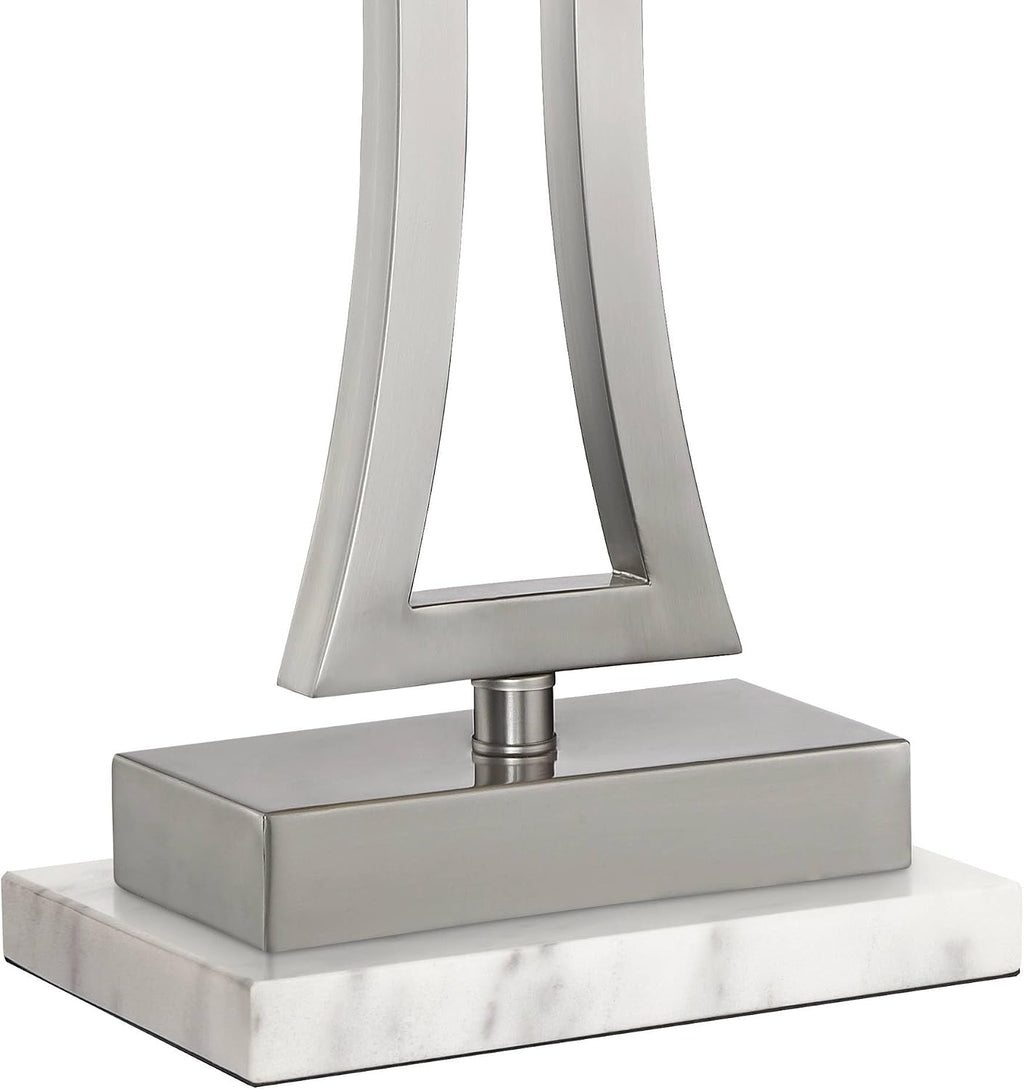 360 Lighting Roxie Modern Table Lamps with White Marble Risers 31' Tall Set of 2 Brushed Nickel Off-White Rectangular Fabric Shade for Bedroom Living Room Bedside Nightstand Home Office