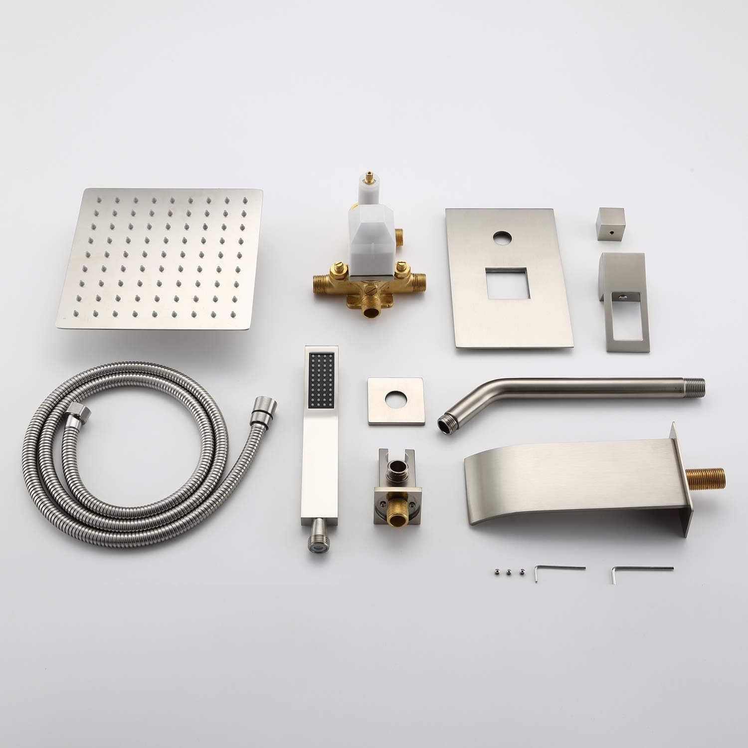 SUMERAIN Brushed Nickel Pressure Balanced Shower System with Waterfall Tub Spout, Tub Shower Faucet