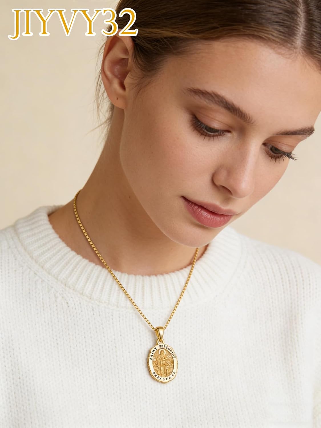 14K Gold Saint Medal Necklace for Women, Catholic Patron Saint Pendant Necklace, Christian Religious Jewelry Gift for Confirmation Baptism Communion Christmas Birthday