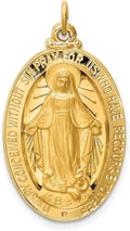 Diamond2Deal 14k Yellow Gold Satin Large 3-D Oval Miraculous Medal Pendant (L- 32 mm W- 18 mm)