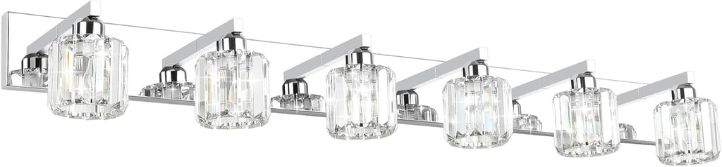 Aipsun Bathroom Vanity Light Crystal Vanity Lighting Fixtures 6 Lights Chrome Vanity Light for Bathroom (Exclude Bulb)