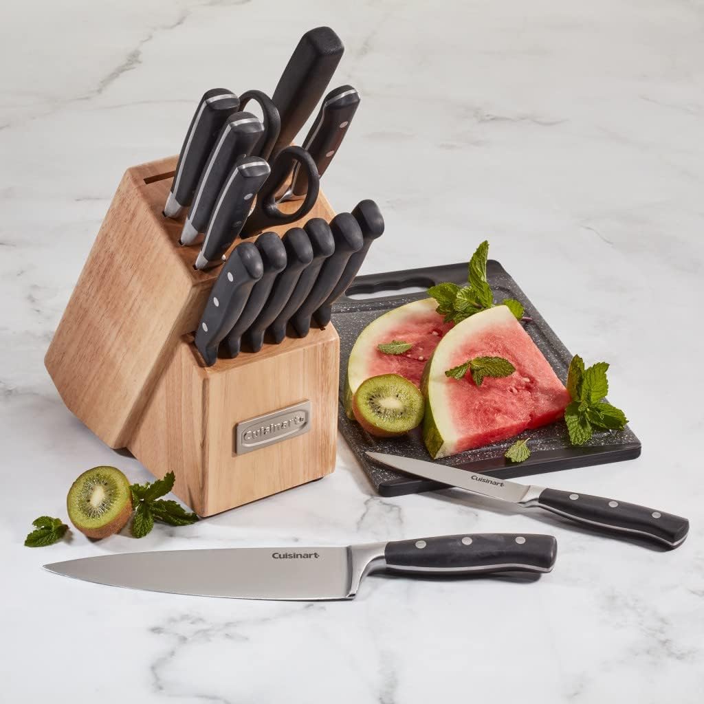 CUISINART Block Knife Set, 15pc Cutlery Knife Set with Steel Blades for Precise Cutting, Lightweight, Stainless Steel, Durable & Dishwasher Safe, C77TR-15P