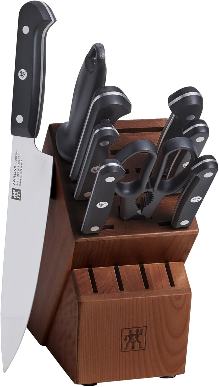 ZWILLING Gourmet 10-Piece Razor-Sharp German Knife Block Set, Made in Company-Owned German Factory with Special Formula Steel perfected for almost 300 Years, Dishwasher Safe, Acacia Block