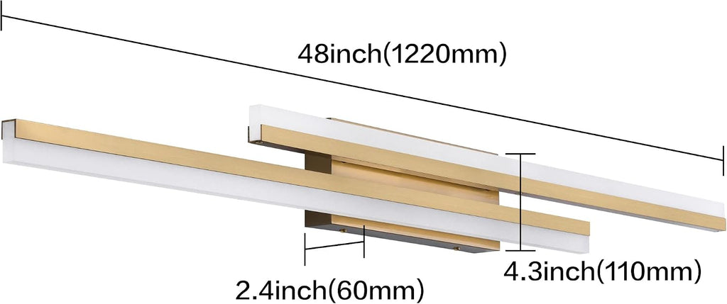 PRESDE 48 Inch Bathroom Light Fixtures Brushed Gold Vanity Light Bar LED Modern Bath Lighting Over Mirror Dimmable
