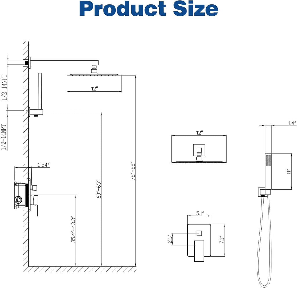 ESNBIA Shower System, 12 Inches Pressure Balance Shower Faucet Set, Rain Shower Heads with Handheld Spray Combo, High Pressure Rainfall Shower Head System, Wall Mounted Shower Fixtures, Brushed Nickel
