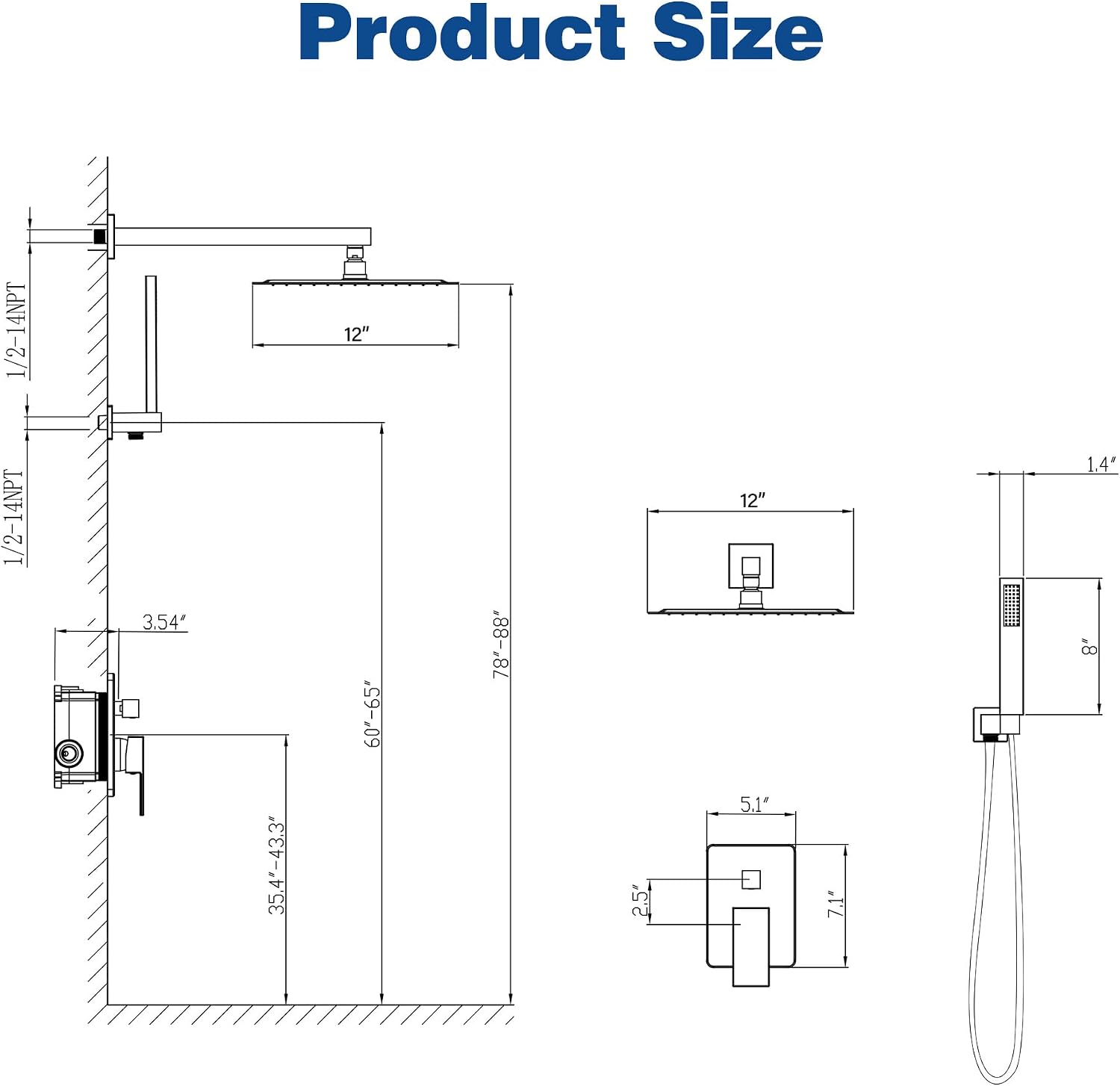 ESNBIA Shower System, 12 Inches Pressure Balance Shower Faucet Set, Rain Shower Heads with Handheld Spray Combo, High Pressure Rainfall Shower Head System, Wall Mounted Shower Fixtures, Brushed Nickel