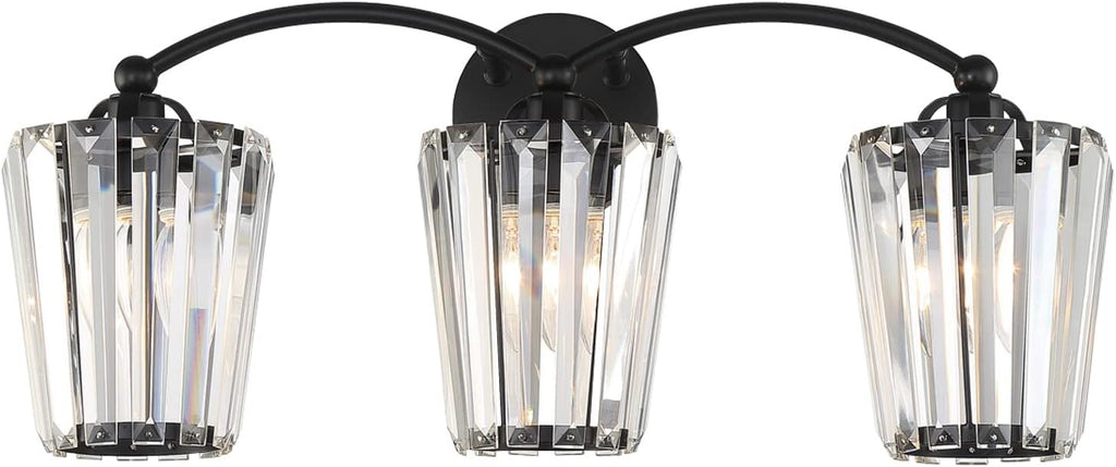 Aipsun Crystal Vanity Light Fixtures Modern Crystal Bathroom Light Fixtures Black Vanity Lights for Bathroom E26 Base (Exclude Bulb)