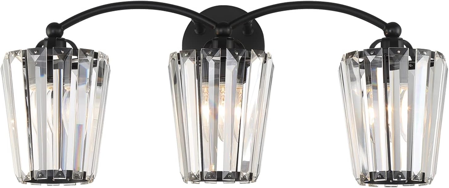 Aipsun Crystal Vanity Light Fixtures Modern Crystal Bathroom Light Fixtures Black Vanity Lights for Bathroom E26 Base (Exclude Bulb)