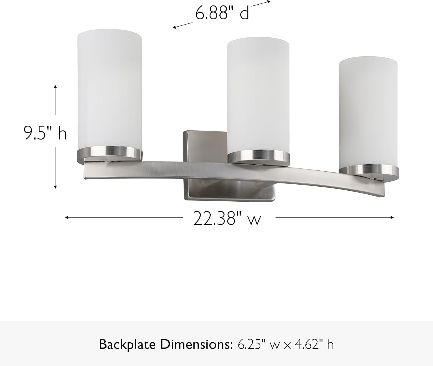 Design House Desta Vanity Light, 3-Light, Curved Bar Design, Frosted Glass Glow, Dimmable, Up/Down Mountable, E26 Socket, Satin Nickel, 22.4 in L x 6.9 in W x 9.5 in H, 589150-SN
