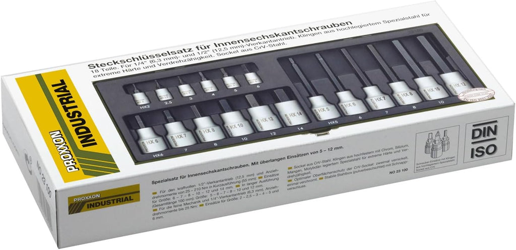 Proxxon 23100 18 Piece Allen Key Socket Set, 1/4 and 1/2 Inch Drive