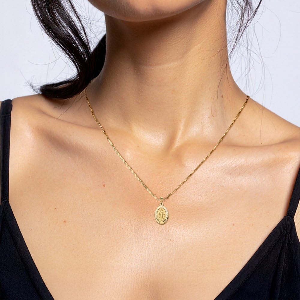 IceCarats 14K Yellow Gold Medium Oval Our Lady of Grace Miraculous Medal, Virgin Mary Pendant Necklace 23mm 7/8 inch Lightweight, Polished, Satin For Her