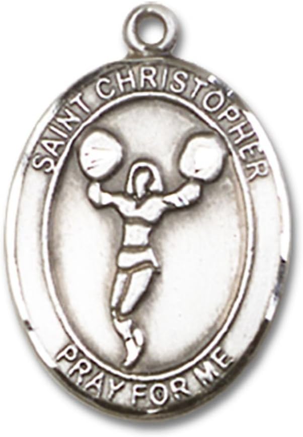 Bonyak Jewelry St. Christopher - Cheerleading Hand-Crafted Oval Medal Pendant in Sterling Silver