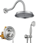 Rain Shower Head with Handheld Spray, Rainfall Shower System with Rough-in Valve, Shower Faucet Set with Pressure Balance Valve, 9 Inch Luxury Shower Trim Kit Wall Mount, Brushed Nickel